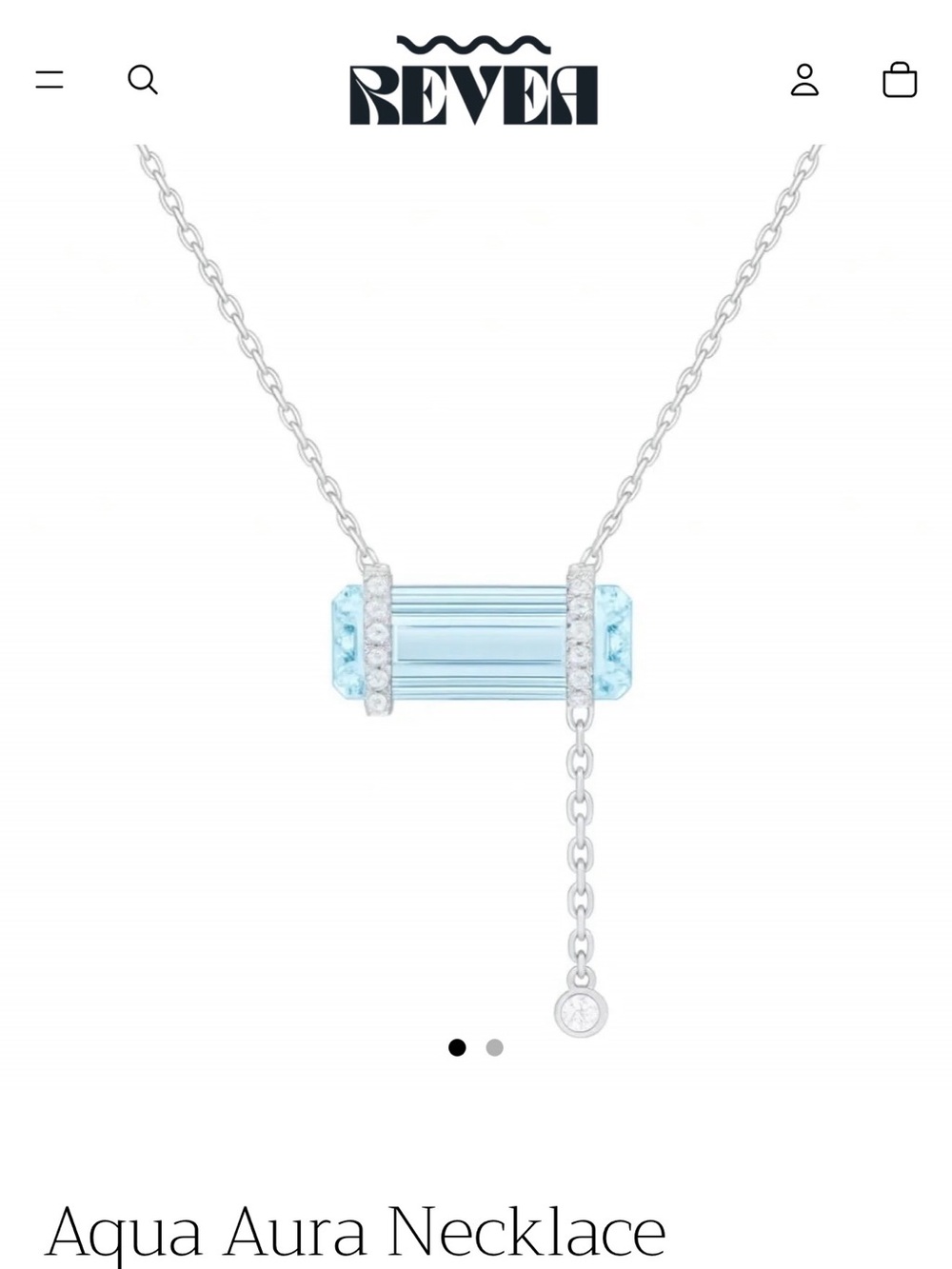 Revea Aqua Aura Necklace in Light Blue with Silver Chain - new, in box.